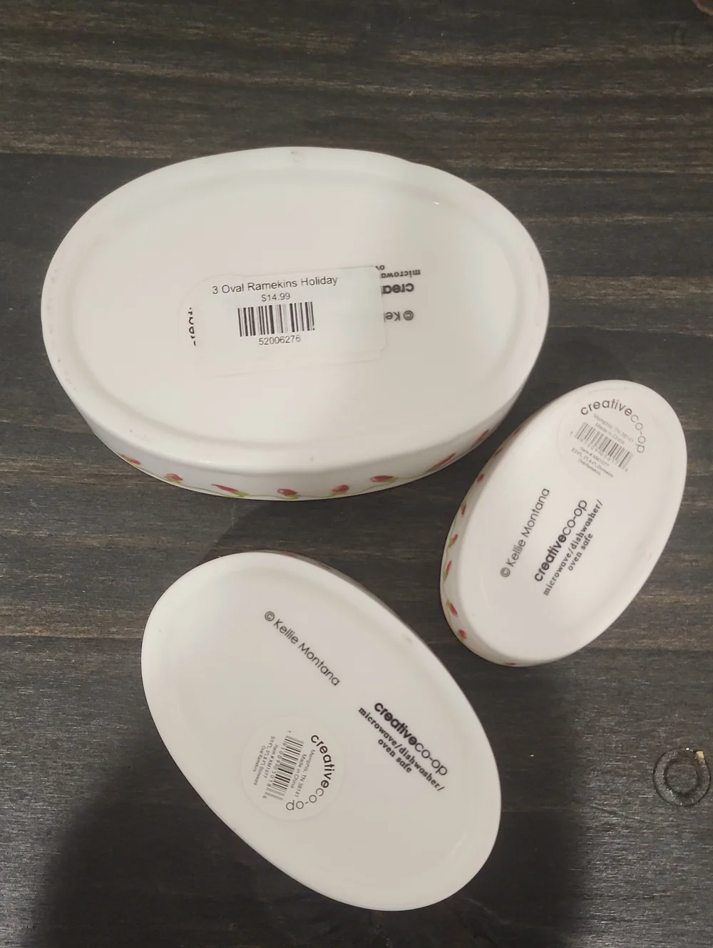 NWT CREATIVE CO-OP 3 HOLIDAY OVAL RAMEKINS
